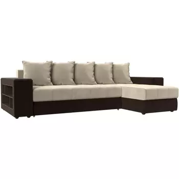 Угловой диван Дубай правый (основа микровельвет бежевый, компаньон микровельвет коричневый) Лига Диванов 105798