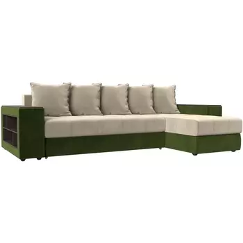 Угловой диван Дубай правый (основа микровельвет бежевый, компаньон микровельвет зеленый) Лига Диванов 105797