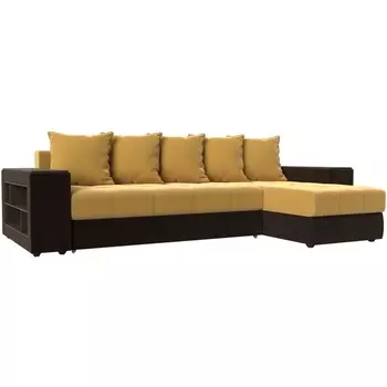 Угловой диван Дубай правый (основа микровельвет желтый, компаньон микровельвет коричневый) Лига Диванов 110473