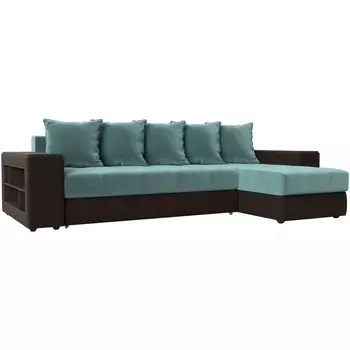 Угловой диван Дубай правый (основа Велюр Бирюзовый, компаньон экокожа коричневая) Лига Диванов 105801