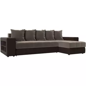 Угловой диван Дубай правый (основа велюр коричневый, компаньон экокожа коричневая) Лига Диванов 105800