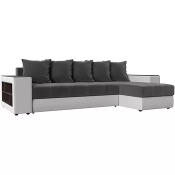 Угловой диван Дубай правый (основа велюр серый, компаньон экокожа белая) Лига Диванов 115099