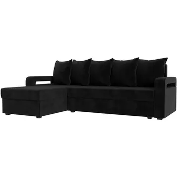 Угловой диван Гермес лайт левый (велюр черный) Лига Диванов 112716L