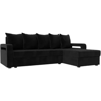 Угловой диван Гермес лайт правый (велюр черный) Лига Диванов 112716