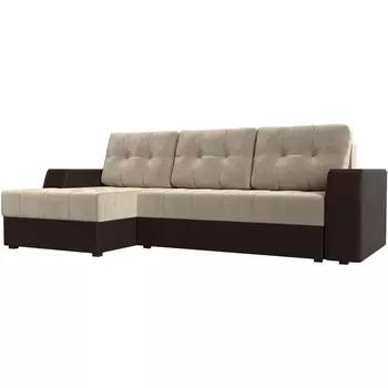 Угловой диван Эмир БС левый (основа микровельвет бежевый, компаньон экокожа коричневая) Лига Диванов 110415L