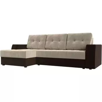 Угловой диван Эмир БС левый (основа микровельвет бежевый, компаньон микровельвет коричневый) Лига Диванов 110414L