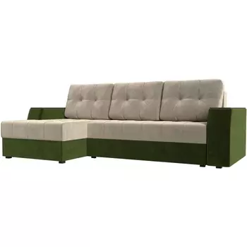 Угловой диван Эмир БС левый (основа микровельвет бежевый, компаньон микровельвет зеленый) Лига Диванов 110424L