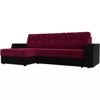 Угловой диван Эмир БС левый (основа микровельвет бордовый, компаньон микровельвет черный) Лига Диванов 110417L