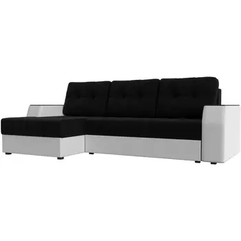 Угловой диван Эмир БС левый (основа микровельвет черный, компаньон экокожа белая) Лига Диванов 110437L