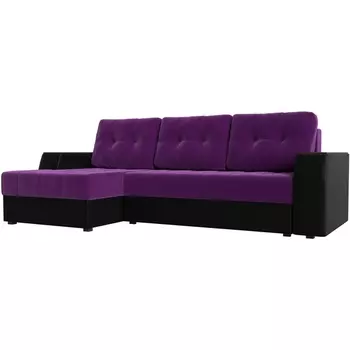 Угловой диван Эмир БС левый (основа микровельвет фиолетовый, компаньон экокожа черная) Лига Диванов 110434L