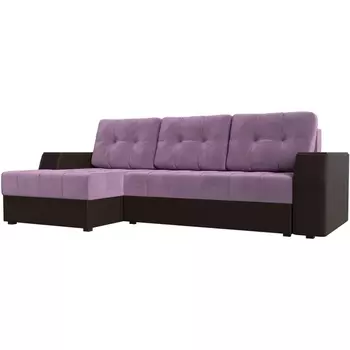 Угловой диван Эмир БС левый (основа микровельвет сиреневый, компаньон экокожа коричневая) Лига Диванов 110428L