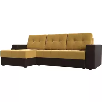 Угловой диван Эмир БС левый (основа микровельвет желтый, компаньон экокожа коричневая) Лига Диванов 110421L