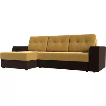 Угловой диван Эмир БС левый (основа микровельвет желтый, компаньон микровельвет коричневый) Лига Диванов 110420L