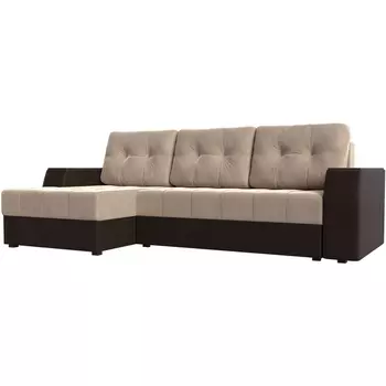 Угловой диван Эмир БС левый (основа велюр бежевый, компаньон экокожа коричневая) Лига Диванов 110457L