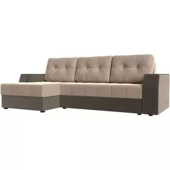 Угловой диван Эмир БС левый (основа велюр бежевый, компаньон велюр коричневый) Лига Диванов 110441L