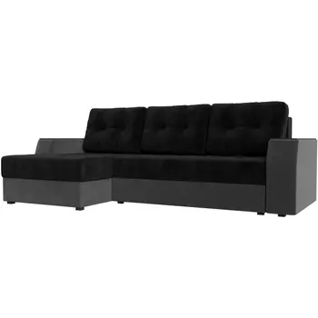 Угловой диван Эмир БС левый (основа велюр черный, компаньон велюр серый) Лига Диванов 110452L