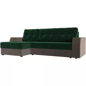 Угловой диван Эмир БС левый (основа велюр зеленый, компаньон велюр коричневый) Лига Диванов 110445L