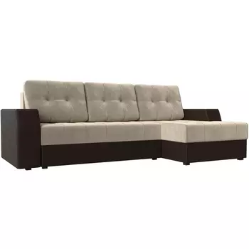 Угловой диван Эмир БС правый (основа микровельвет бежевый, компаньон экокожа коричневая) Лига Диванов 110415