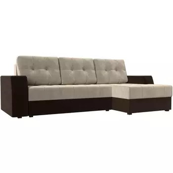 Угловой диван Эмир БС правый (основа микровельвет бежевый, компаньон микровельвет коричневый) Лига Диванов 110414