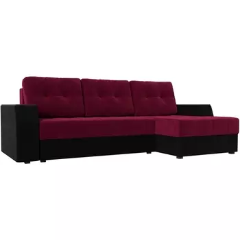 Угловой диван Эмир БС правый (основа микровельвет бордовый, компаньон микровельвет черный) Лига Диванов 110417