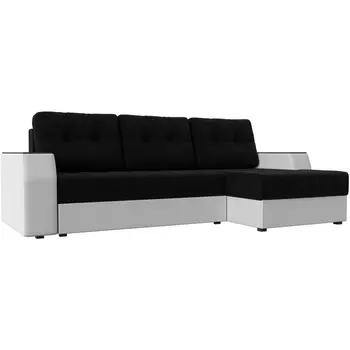 Угловой диван Эмир БС правый (основа микровельвет черный, компаньон экокожа белая) Лига Диванов 110437