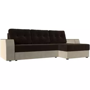 Угловой диван Эмир БС правый (основа микровельвет коричневый, компаньон микровельвет бежевый) Лига Диванов 28407