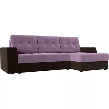 Угловой диван Эмир БС правый (основа микровельвет сиреневый, компаньон микровельвет коричневый) Лига Диванов 110427