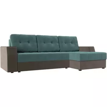 Угловой диван Эмир БС правый (основа велюр бирюзовый, компаньон велюр коричневый) Лига Диванов 110447