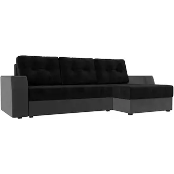 Угловой диван Эмир БС правый (основа велюр черный, компаньон велюр серый) Лига Диванов 110452