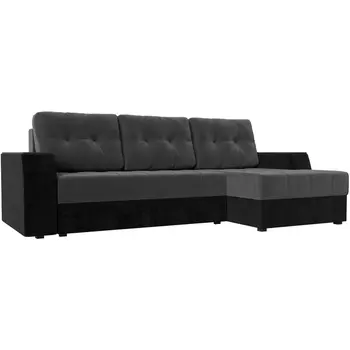 Угловой диван Эмир БС правый (основа велюр серый, компаньон велюр черный) Лига Диванов 110451