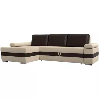 Угловой диван Канкун левый угол (Экокожа/Бежевый,Коричневый) Лига Диванов 118242L