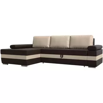 Угловой диван Канкун левый угол (Экокожа/Бежевый,Коричневый) Лига Диванов 118246L