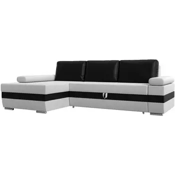 Угловой диван Канкун левый угол (Экокожа/Черный,Белый) Лига Диванов 118244L