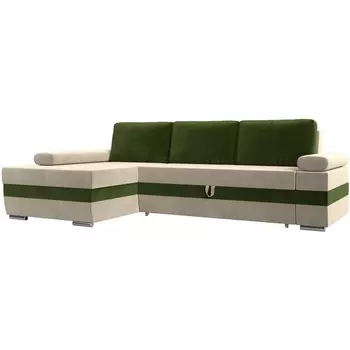 Угловой диван Канкун левый угол (Микровельвет/Бежевый,Зеленый) Лига Диванов 118208L