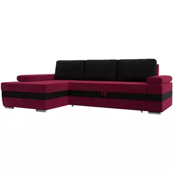 Угловой диван Канкун левый угол (Микровельвет/Черный,Красный) Лига Диванов 118211L