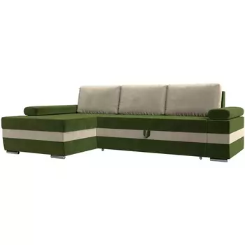 Угловой диван Канкун левый угол (Микровельвет/Бежевый,Зеленый) Лига Диванов 118215L