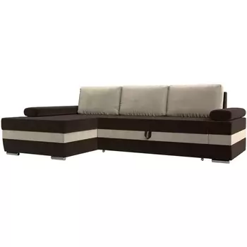 Угловой диван Канкун левый угол (Микровельвет/Бежевый,Коричневый) Лига Диванов 118219L