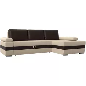 Угловой диван Канкун правый угол (Экокожа/Бежевый,Коричневый) Лига Диванов 118242