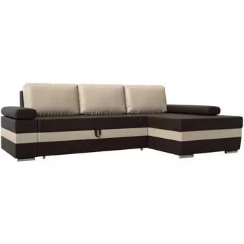 Угловой диван Канкун правый угол (Экокожа/Бежевый,Коричневый) Лига Диванов 118246