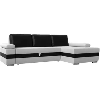 Угловой диван Канкун правый угол (Экокожа/Черный,Белый) Лига Диванов 118244