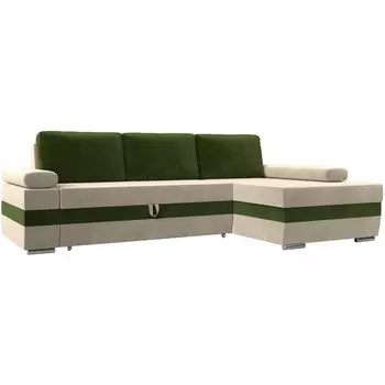 Угловой диван Канкун правый угол (Микровельвет/Бежевый,Зеленый) Лига Диванов 118208