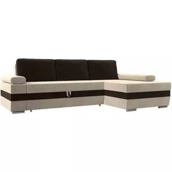 Угловой диван Канкун правый угол (Микровельвет/Бежевый,Коричневый) Лига Диванов 118209