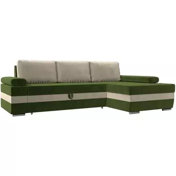 Угловой диван Канкун правый угол (Микровельвет/Бежевый,Зеленый) Лига Диванов 118215