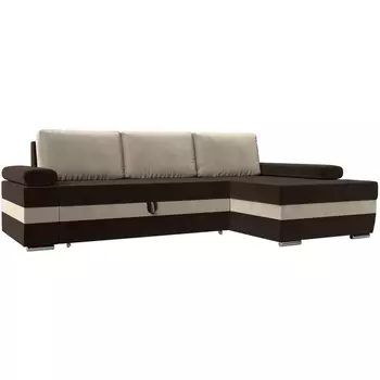 Угловой диван Канкун правый угол (Микровельвет/Бежевый,Коричневый) Лига Диванов 118219