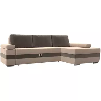 Угловой диван Канкун правый угол (Велюр/Бежевый,Коричневый) Лига Диванов 118192