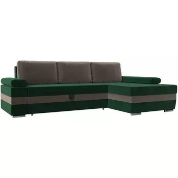 Угловой диван Канкун правый угол (Велюр/Зеленый,Коричневый) Лига Диванов 118198
