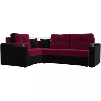 Угловой диван Комфорт левый (основа микровельвет бордовый, компаньон микровельвет черный) Лига Диванов 27929L
