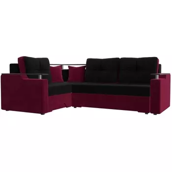 Угловой диван Комфорт левый угол (Микровельвет черный,красный) Лига Диванов 114398L