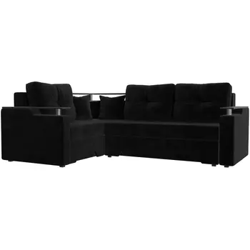 Угловой диван Комфорт левый (велюр черный) Лига Диванов 102617L