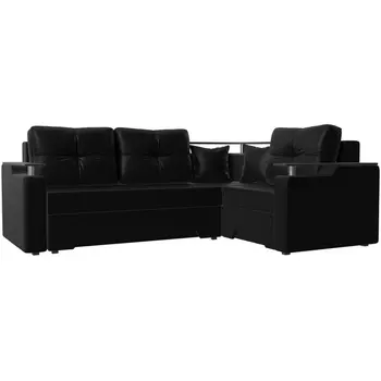 Угловой диван Комфорт правый (экокожа черная) Лига Диванов 102749